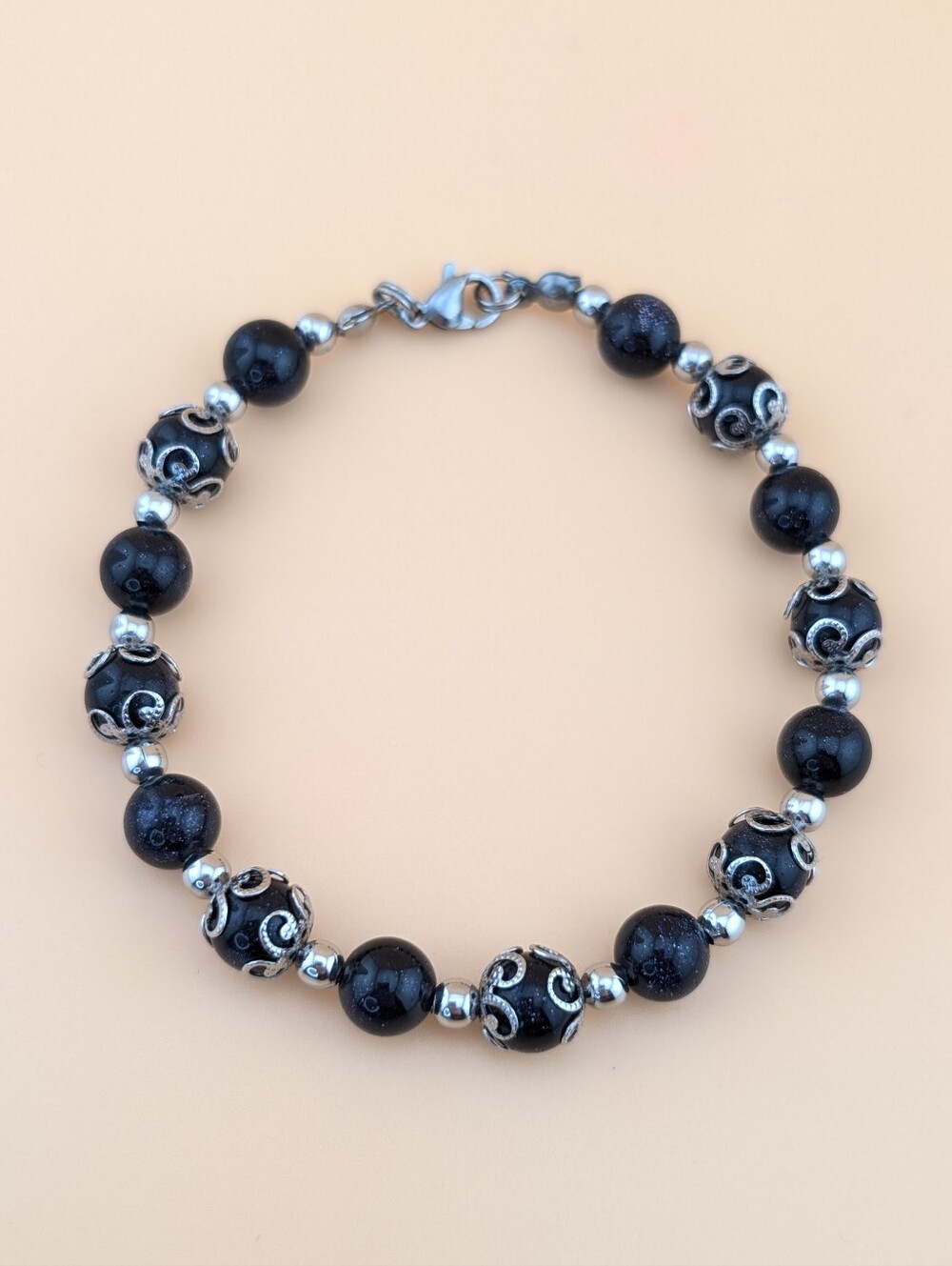 Blue Goldstone Bracelet With Silver Details